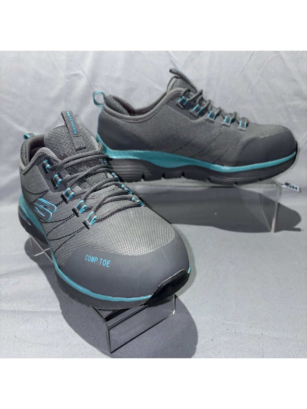Skechers Comp-Toe Work Shoe Gray Teal US Womens Size 8.5 NEW! Hard Color To Find